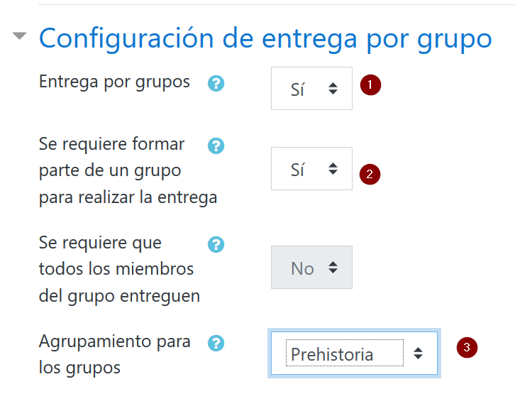 Configuración de entrega por grupos.