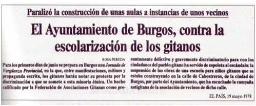 Recorte periódico, el ayuntamiento de Burgos contra la escolarización de los gitanos